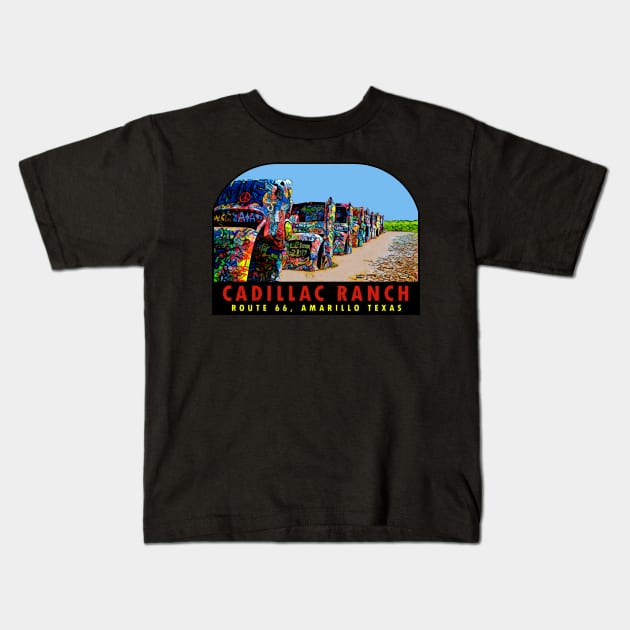 Cadillac Ranch Texas Vintage Kids T-Shirt by Hilda74